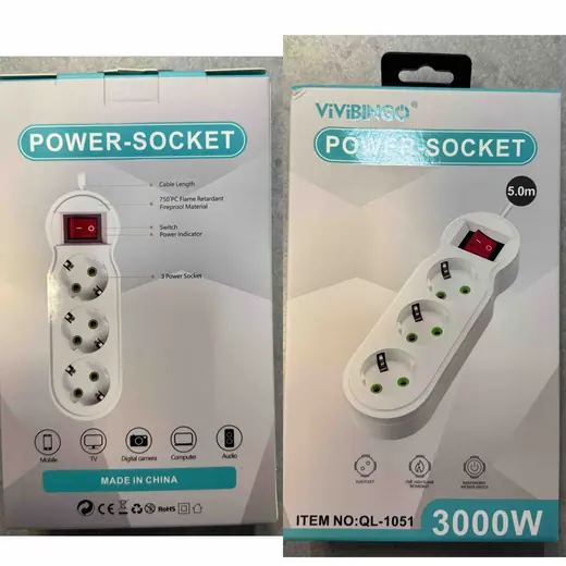 Produžni kabel sa tri utičnice i prekidačem
