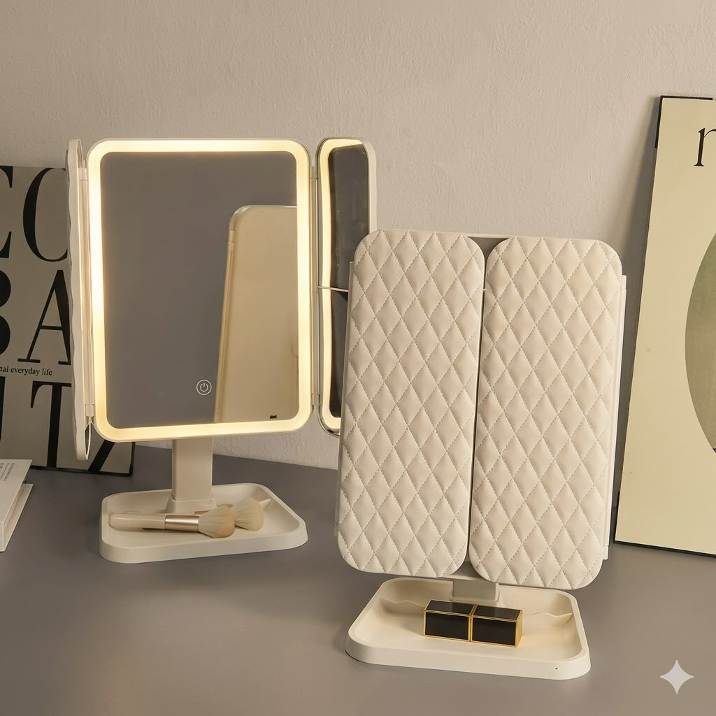 Elegantno LED ogledalo sa preklopnim panelima i ugrađenim osvetljenjem
