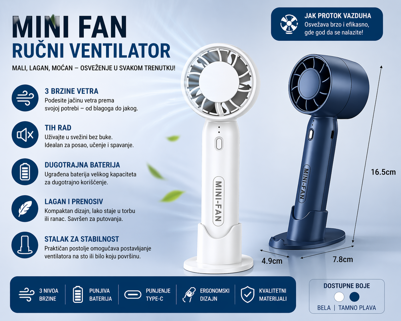 Mini ručni ventilator sa postoljem