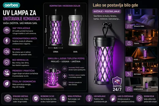 Prenosiva UV lampa protiv komaraca sa kukom za kačenje
