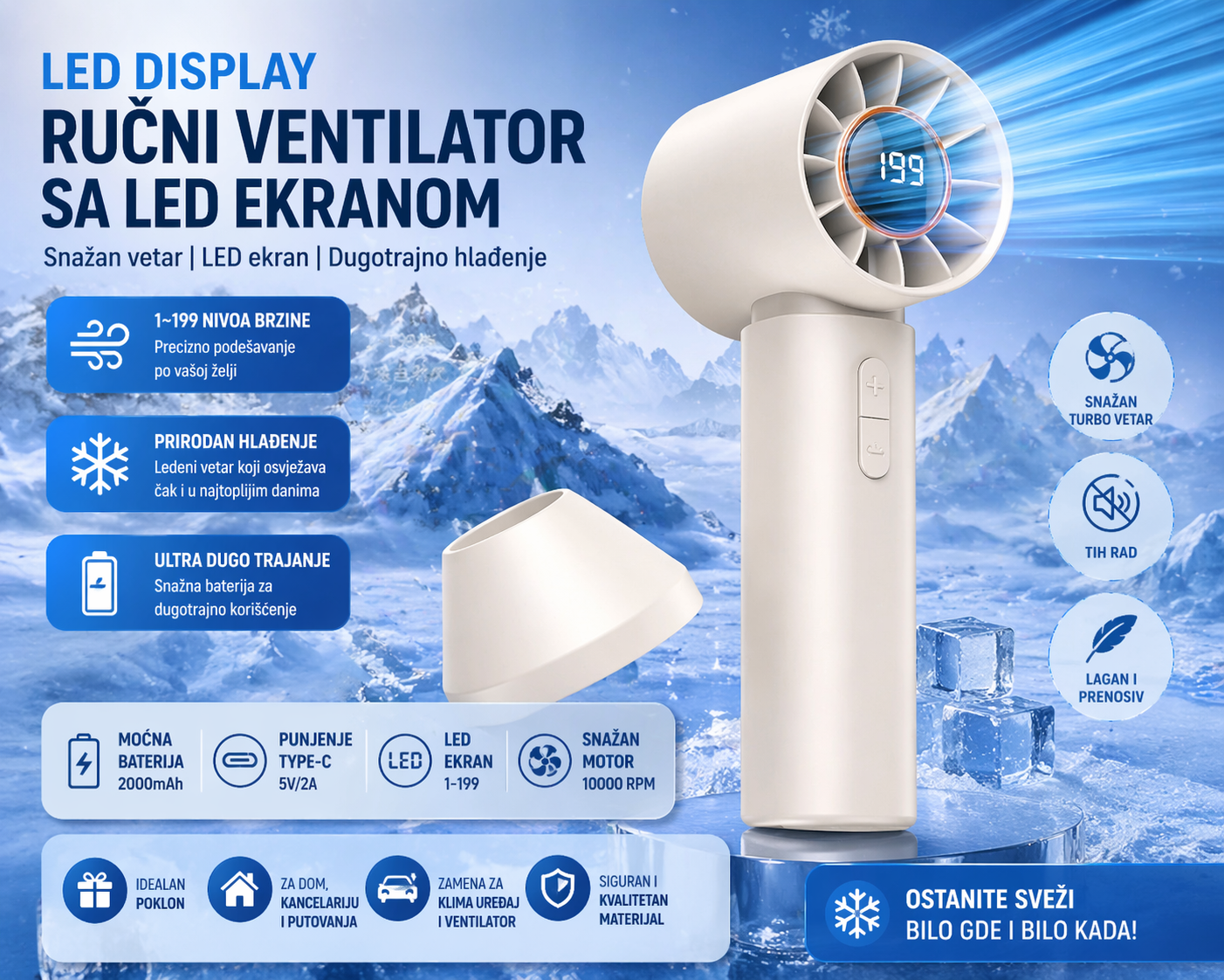 Ručni ventilator sa LED ekranom