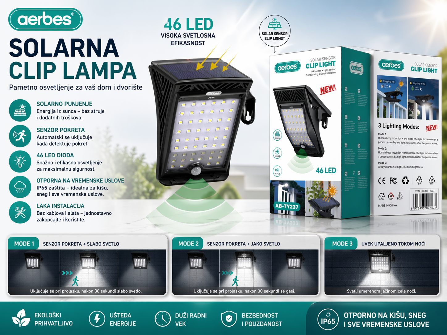 Solarna LED clip lampa sa senzorom pokreta