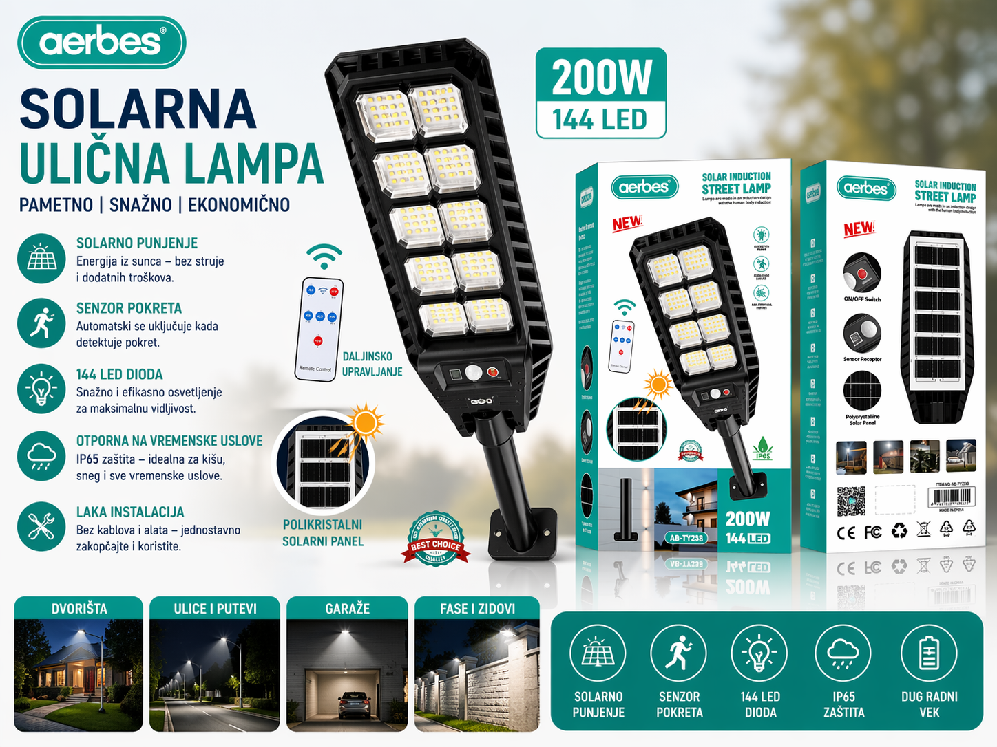 Solarna LED lampa 200W