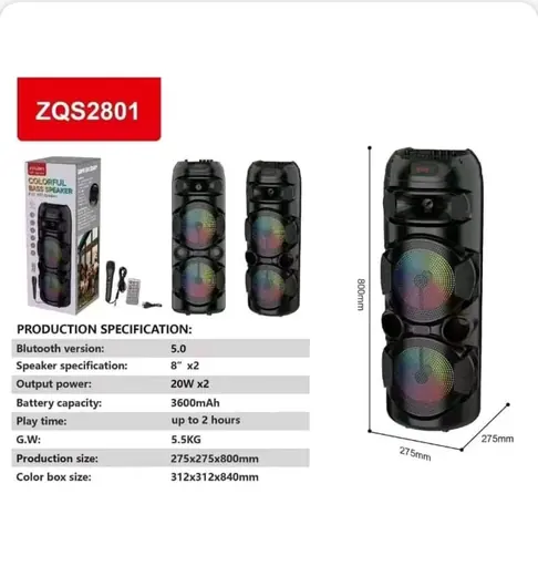 ZQS2801 veliki prenosivi Bluetooth party zvučnik sa dva 8" zvučnika
